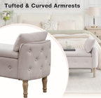 67'' King Size Storage Bench for Bedroom End of Bed,Linen Bedroom Bench for Foot of Bed King,Storage Bench with Arched Arms and 2 Cushion for Living Room Entryway Window,Khaki