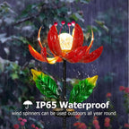 Solar Lights Outdoor Wind Spinners, Metal Lotus Flower Garden Decor with Waterproof LED Crackle Glass Globe for Patio Lawn Yard Outdoor Decor