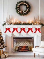 Personalized Christmas Stockings 20 Inch Large, White Xmas Stocking with Gold Embroidered Initial and Red Bow, for Christmas Tree Fireplace Holiday Decor (M)