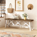 Wnutrees 54" Farmhouse Wood Bench, Rustic Solid Wood Entryway Bench Seat with Double X-Structure for Dining Area Living Room Hallway, Structural Stability, White