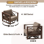 3 Piece Patio Outdoor Aluminum Swivel Rocking Chair with Coffee Table and 6" Thickened Cushions, All Weather Outdoor Furniture Chairs for Garden, Poolside, Deck-Brown