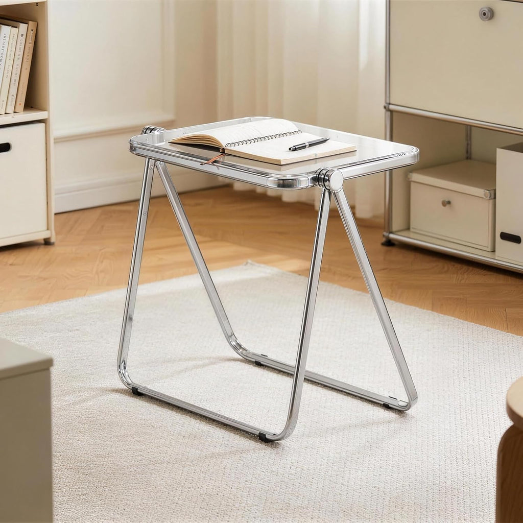 Folding TV Tray Table, Acrylic Foldable Side Desk - No Assembly, Space Saving Tiny Portable Laptop Desk for Small Spaces, Couch, Bedroom, Dorm (Clear)