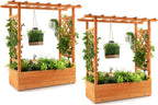 S AFSTAR Raised Garden Bed with Arch Trellis, Wood Planter Box with Hanging Roof, Side Trellis, 4 Drainage Holes, Above Ground Elevated Garden Bed for Outdoor Climbing Plants Vines Patio