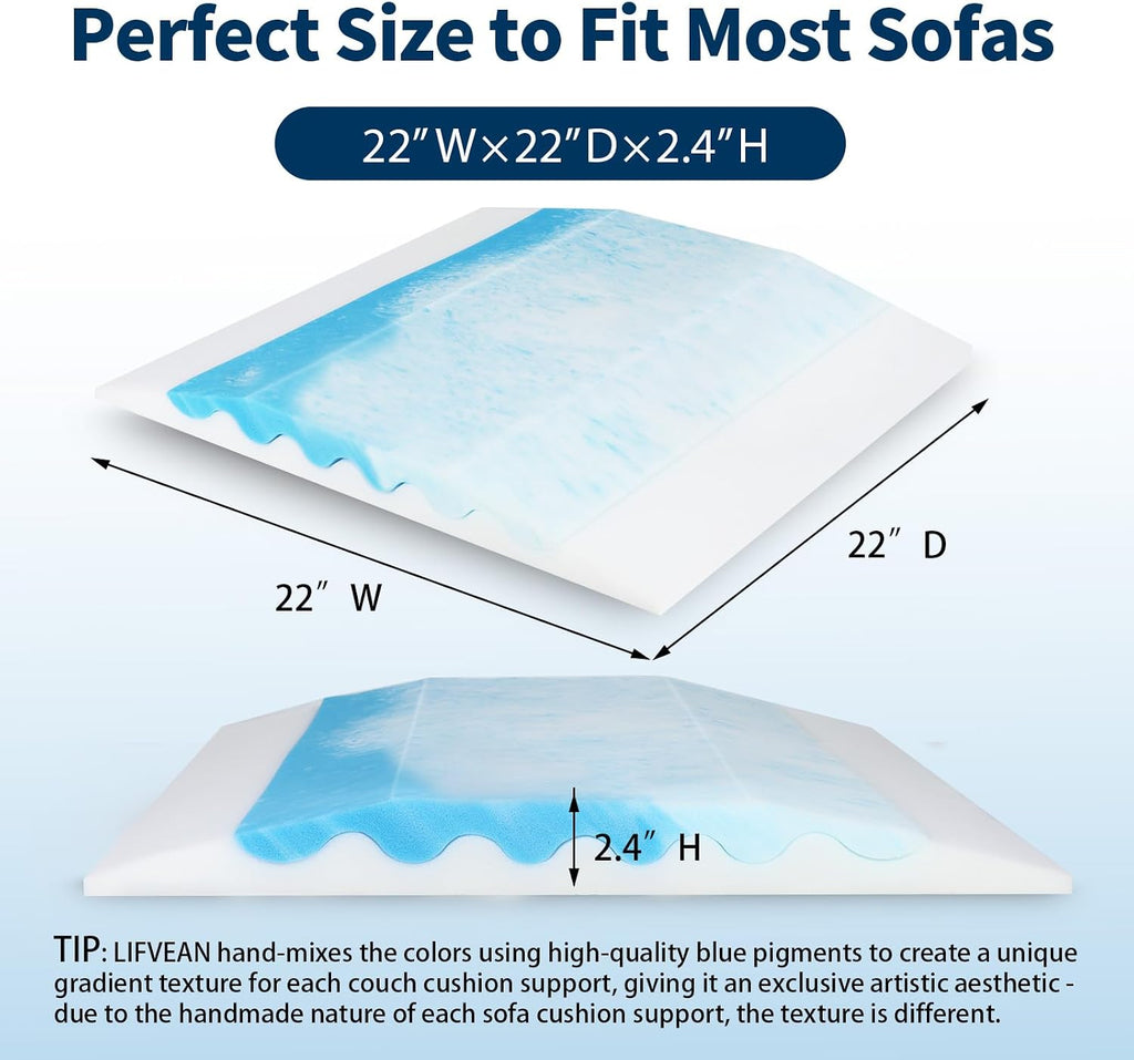 Upgraded 2-in-1 Couch Cushion Support for Sagging Cushions 22x22x2.4 - Under Sofa Cushion Support for Sagging Seat Repair Insert to Lift Couch, Ocean Blue Set of 2