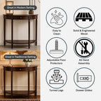 Decor Therapy Truro Half Round Console Table, Traditional Entryway Table with Drawer and Lower Shelf, Classic Hall or Sofa Table for Foyer, Living Room, Walnut