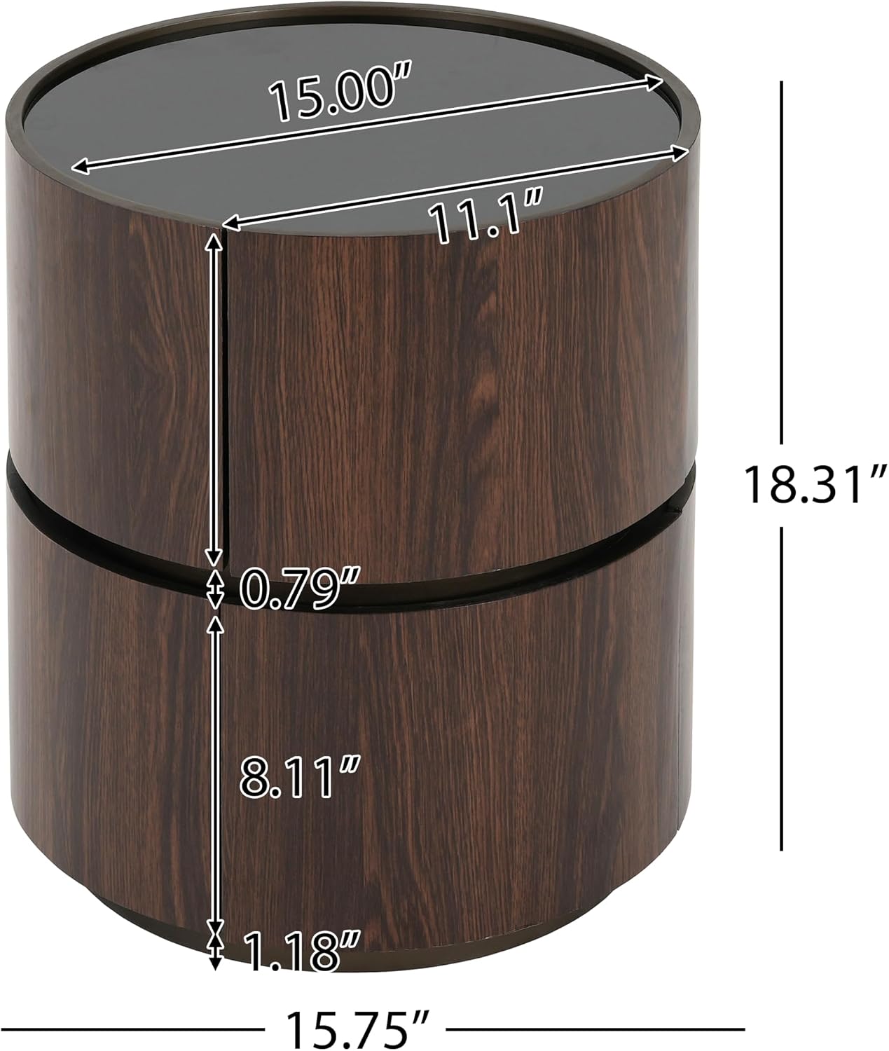 Italian High-End MDF Double-Layer Storage Round Side Table - Brown & Black Elegance