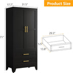 pozdeg 71" Metal Armoire Wardrobe Closet, Tall Clothing Storage Cabinet with Hanging Rods and 2 Drawers, Household Closet Organizers with Adjustable Shelves for Home Office or Gym (Armoire-Black)