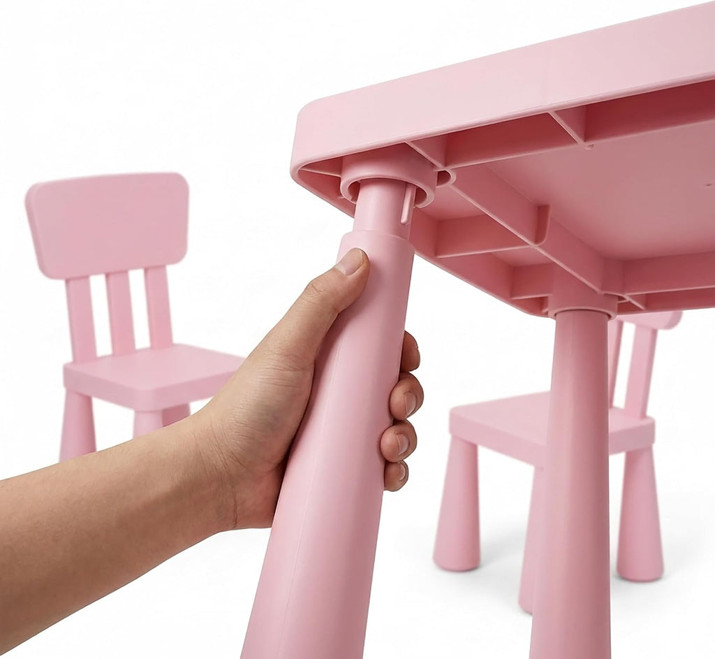 Relaxdays Children's Furniture Set, 1 Children's Table, 2 Chairs, Wipe-Clean, Lightweight Plastic, Seating Corner for Children's Room, Pink