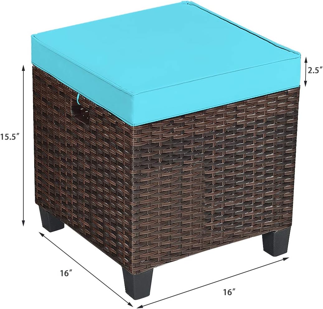 HAPPYGRILL 2pcs Patio Ottoman Set Outdoor Rattan Wicker Ottoman Seat with Removable Cushions Patio Furniture Footstool Footrest Seat