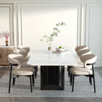Modern White Dining Table for 6 to 8 People, 70.9" High Hardness Sintered Stone Table for Dining Room and Easy Maintenance - Half-Round Stainless Steel Base(Table Only)
