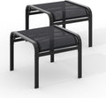 Outdoor Ottoman Set of 2, Outdoor Foot Stool with Textliene Fabric, Metal Frame, Stackable Oversized Foot Rest for Patio Garden Pool, Black