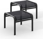 Outdoor Ottoman Set of 2, Outdoor Foot Stool with Textliene Fabric, Metal Frame, Stackable Oversized Foot Rest for Patio Garden Pool, Black