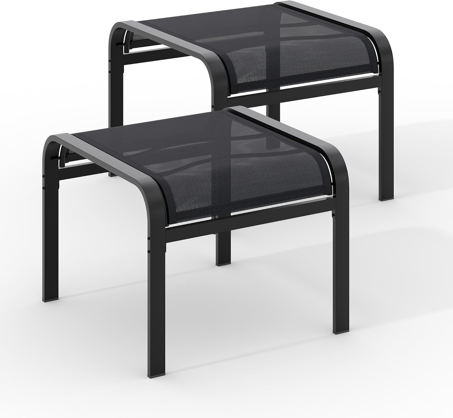 Outdoor Ottoman Set of 2, Outdoor Foot Stool with Textliene Fabric, Metal Frame, Stackable Oversized Foot Rest for Patio Garden Pool, Black