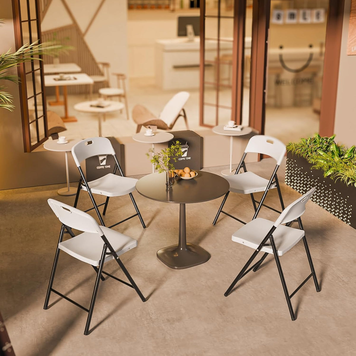 Bonnlo 10-Pack White Plastic Folding Chairs, Portable Seat with Sturdy Steel Frame for Indoor & Outdoor Use, Perfect for Banquet, Party, Wedding, Office, and Camping