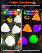 OZS 2PK 55FT 32LED Halloween Orange Purple and Green Solar Mushroom Lights Outdoor, Solar String Light with 8 Lighting Modes Auto On/Off, Halloween Garden Lights for Witch Decorations