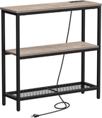 Snughome 3 Tier Narrow 29.5" Console Table with Power Outlets (Grey) | Thin Sofa Side Display Table, Small Entryway Table with 2 USB, 2 Power Outlets, Behind Couch Table, for Living Room, Hallway