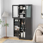 LOKO 63.5" Tall Kitchen Pantry Storage Cabinet, Freestanding Food Storage Cabinet with Glass Doors, Storage Shelves & Door Racks, Modern Cupboard for Dining Room, Living Room (Black)