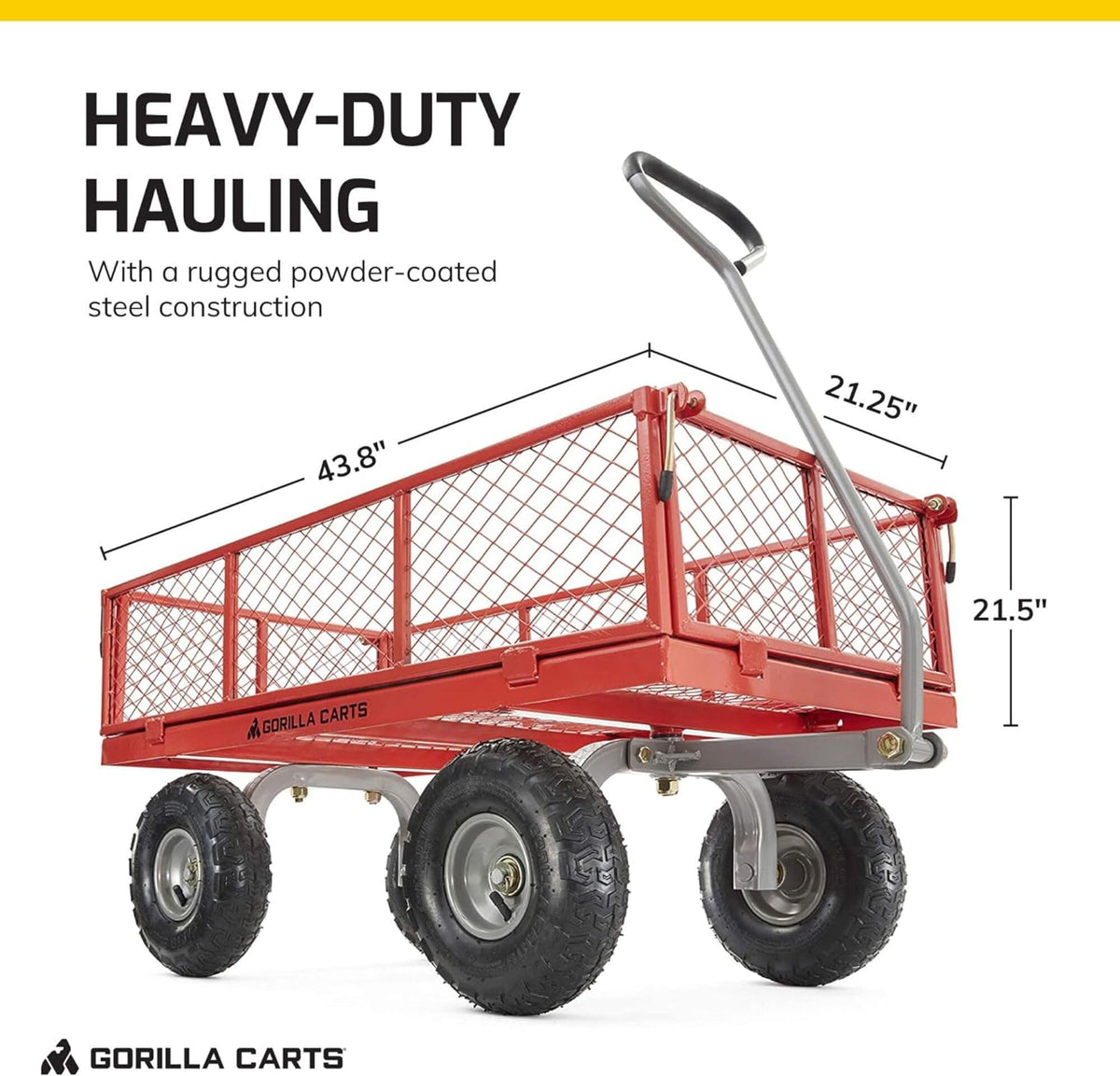 Gorilla Carts 800-Pound Capacity Heavy Duty Steel Mesh Versatile Utility Garden Wagon with Easy Grip Handle for Outdoor Hauling, Red, Model GOR800-COM