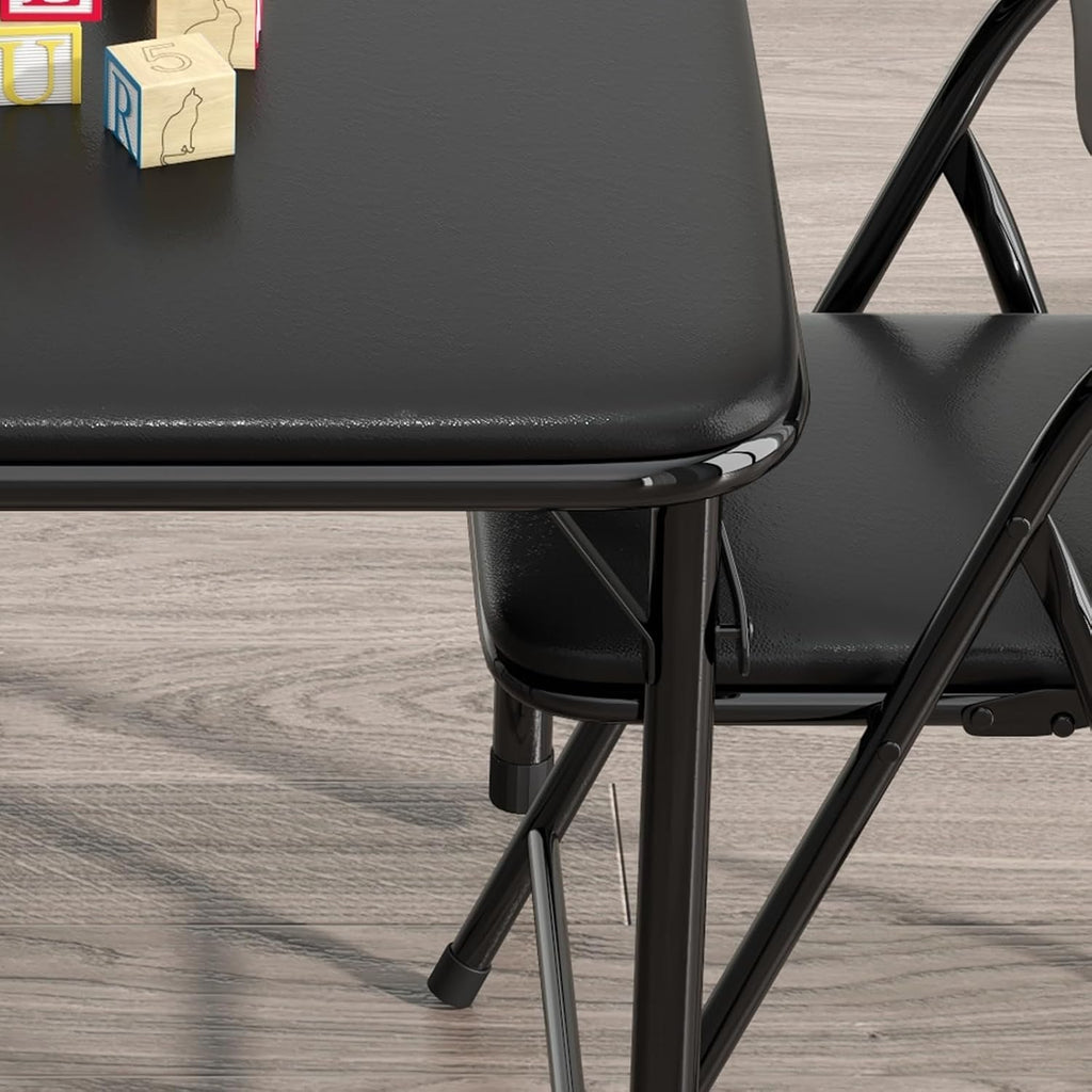 Folding Table and Chair Set of 3 Fold-Flat Design No Assembly PU Padded | 3-Piece PU Padded No Assembly PU Padded Comfort – A Perfect Space-Saving Activity Set for Kids Ages 2-8