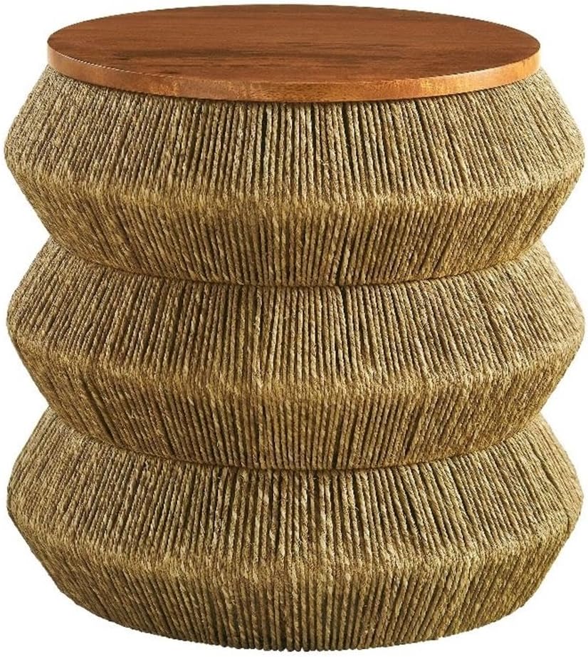Modway Maris Hand-Woven Seagrass and Wood Round Side Table – 18 Inch Drum End Table for Boho, Coastal, or Modern Living Rooms in Walnut Natural