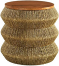 Modway Maris Hand-Woven Seagrass and Wood Round Side Table – 18 Inch Drum End Table for Boho, Coastal, or Modern Living Rooms in Walnut Natural