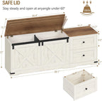 Hzuaneri Storage Chest, 58" Extra Large Storage Bench with Double Drawers, Farmhouse Style Wooden Chest Bench with Barn Door, Large Trunk for Living Room, Bedroom, or Entryway, Antique White SB15114X