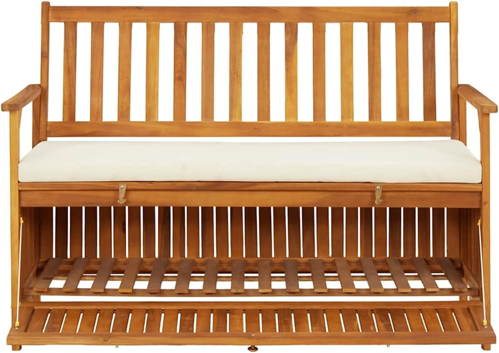Gecheer Storage Bench Rustic Solid Acacia Wood 120x63x84 cm for Garden Outdoor Patio