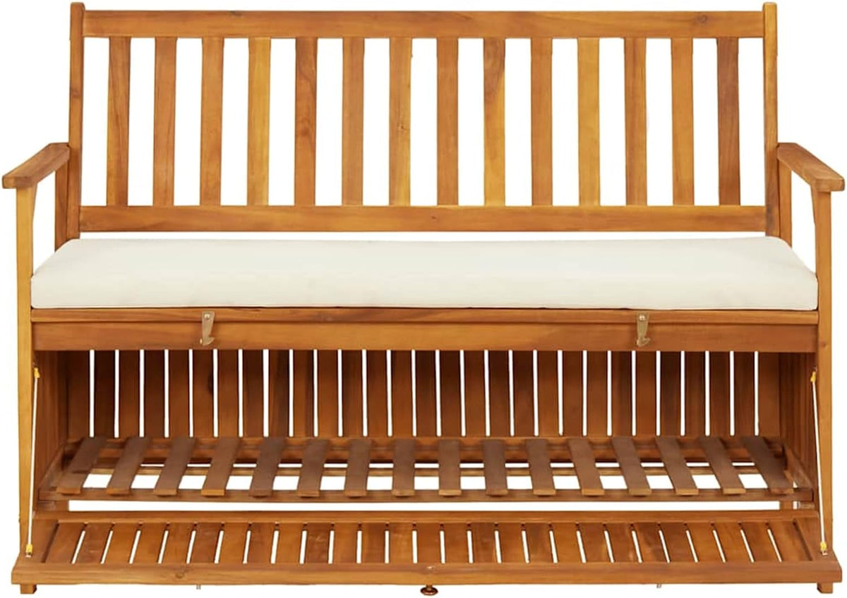 Gecheer Storage Bench Rustic Solid Acacia Wood 120x63x84 cm for Garden Outdoor Patio