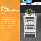 3-Step Ladder Chair Folding Step Stool Chair 22.44" L x 16.33" W x 25.6" H 220 LBS Load Capacity White Pinewood Counter Chairs for Kitchen Bedroom Living Room Warehouse, Space Saving