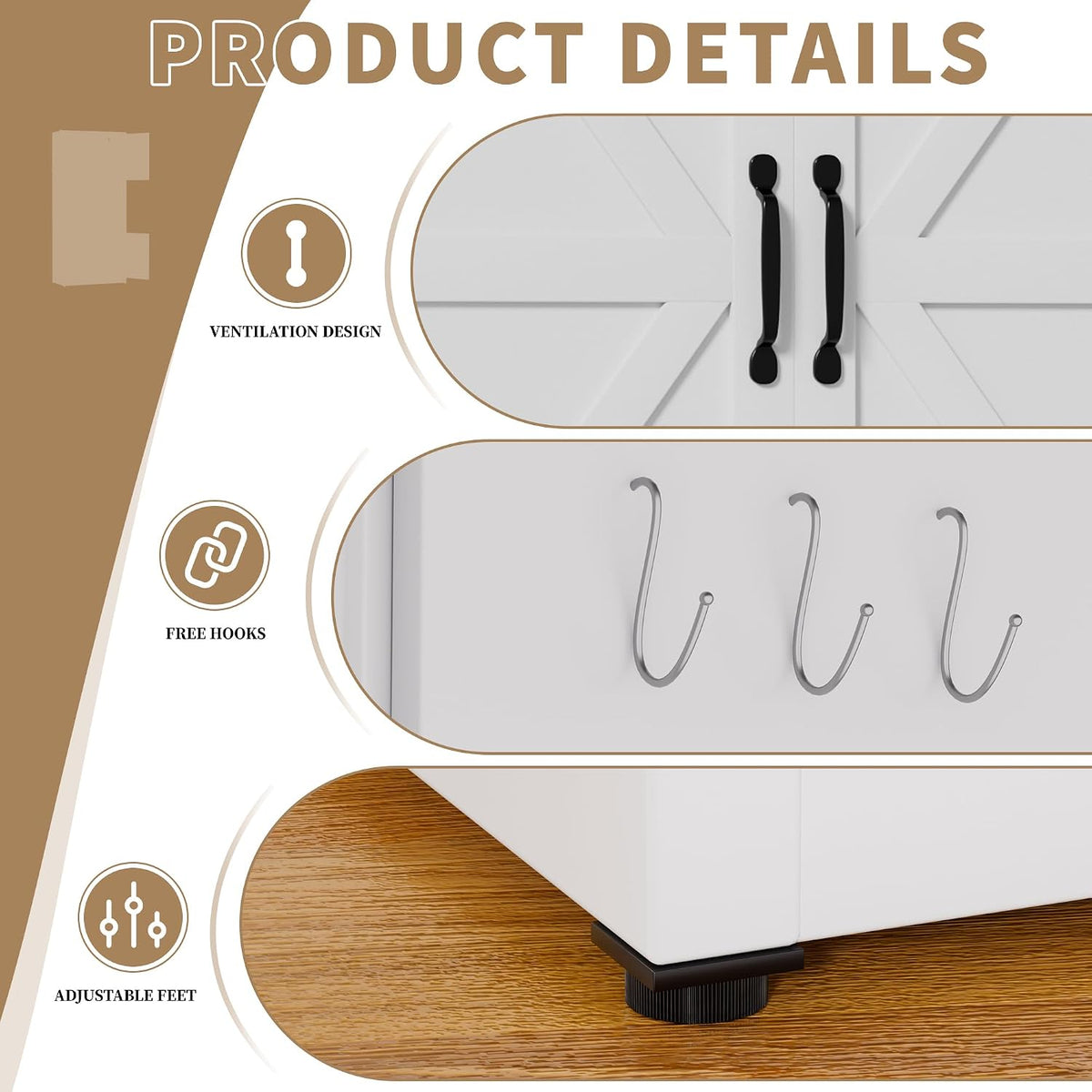 White Steel Kitchen Pantry Storage Cabinet with Adjustable Shelves, Heavy Duty Country Style Metal Storage Cabinet for Kitchen Bathroom Living Room