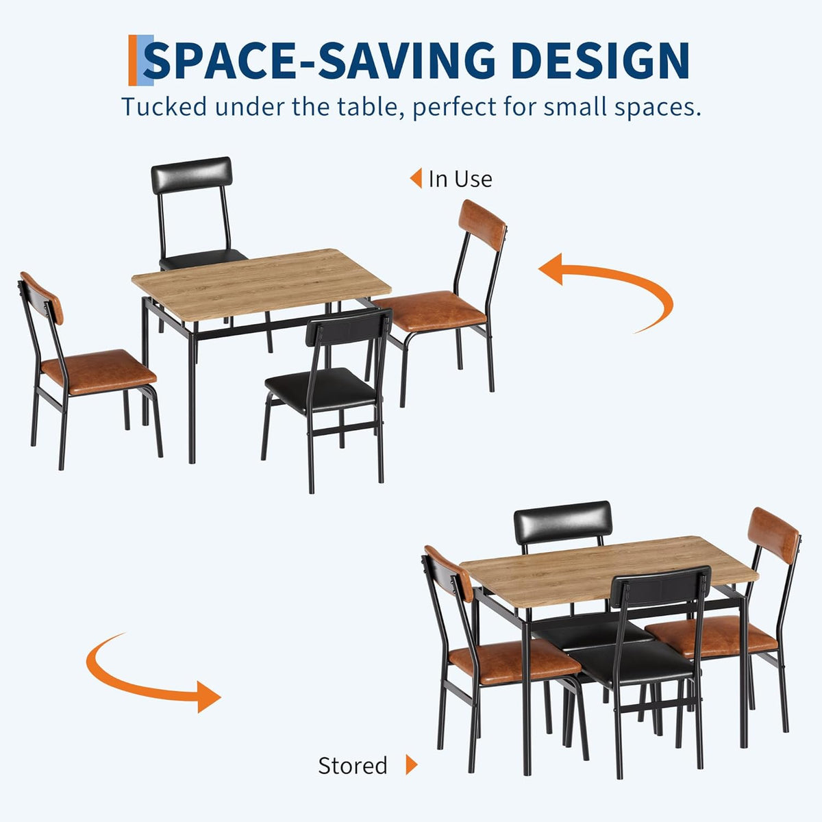 Takywep Dining Table Set for 4 – Wooden Kitchen Table with 4 PU Upholstered Chairs, Industrial Metal Frame Kitchen & Dining Set for Home, Apartment, Studio, Brown & Black