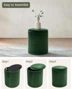 LITZFUR Round Ottoman with Storage, Velvet Foot Rest Stool, Green | Versatile Upholstered Vanity Stool, Padded Folding Storage Ottoman for Living Room, Bedroom and Dorm