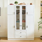 roomfitters Kitchen Pantry Organizers and Storage Kitchen Cabinet, Tall Storage Hutch with Glass Doors, Wine Rack, White