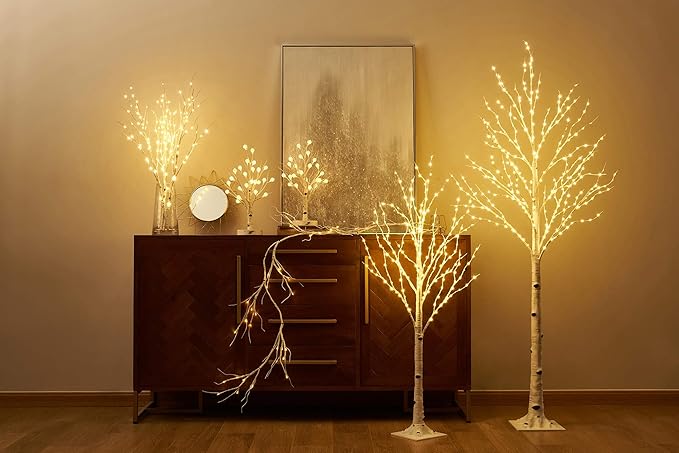 LITBLOOM Lighted Birch Tree with Timer Battery Operated or USB Plug-in 18IN 24 LED, Easter Trees with Lights for Wedding Party Home Fireplace Table Decoration