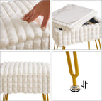IBUYKE Rectangle Vanity Chair Ottoman, Footrest Stool, White WBD004W | Storage Space Footstool Vanity Stool Dressing Table Chair Anti-Slip Feet Makeup Room Bedroom Square Grid Pattern