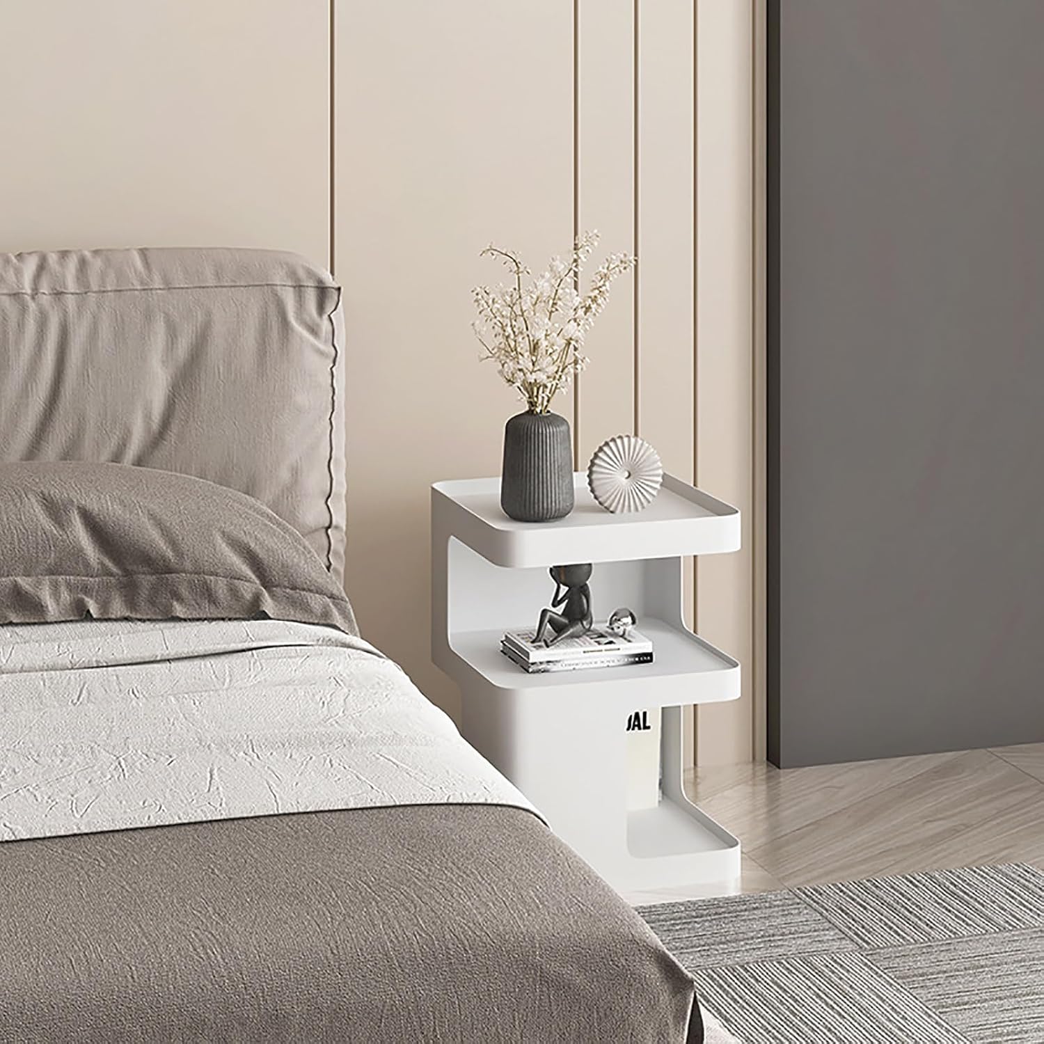 Modern Side Table for Couch, End Tables for Small Spaces, Metal nightstand, Accent Desks with Storage for Living Room, Office, Bedroom, and Cloakroom