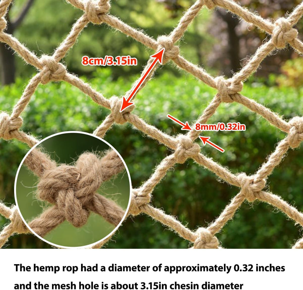 Natural Jute Hemp Rope Net,8mm Thick Safety Anti-Fall for Children Pet,Balcony Stairs Garden Playground Protection Net,Indoor & Outdoor Decor (Size:0.5M*4M(1.64FT*13.12FT))
