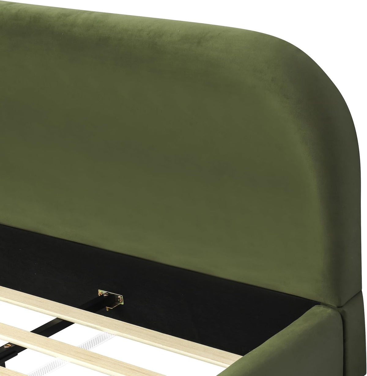 Merax Queen Velvet Fabric Platform Bed with Curved Headboard, Olive Green