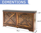 Shoe Storage Bench with 2 Flip Drawers & Barn Doors, Entryway Shoe Cabinet with Adjustable Shelves and Cushioned Seat,Shoe Organizer Storage Bench for Hallway, Living Room, Bedroom, Brown