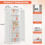 IKIMI 72" Metal Storage Cabinets with Glass Doors and 5 Shelves,White Kitchen Pantry Cabinet,Freestanding Steel Cupboard Display Cabinets for Kitchen,Living,Dining Room,Bathroom,Assembly Required