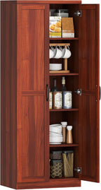 HOMCOM 63" 2-Door Kitchen Pantry 5-Tier Tan | Freestanding Storage Cabinet, Shelving, 2 Adjustable Shelves, for Dining Room