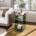 Clear Acrylic Side Table, Narrow Nightstand Bedside Table for Bedroom, Skinny Small End Table (Green Wide, 11.8'' x 15.7'' x 21.7")