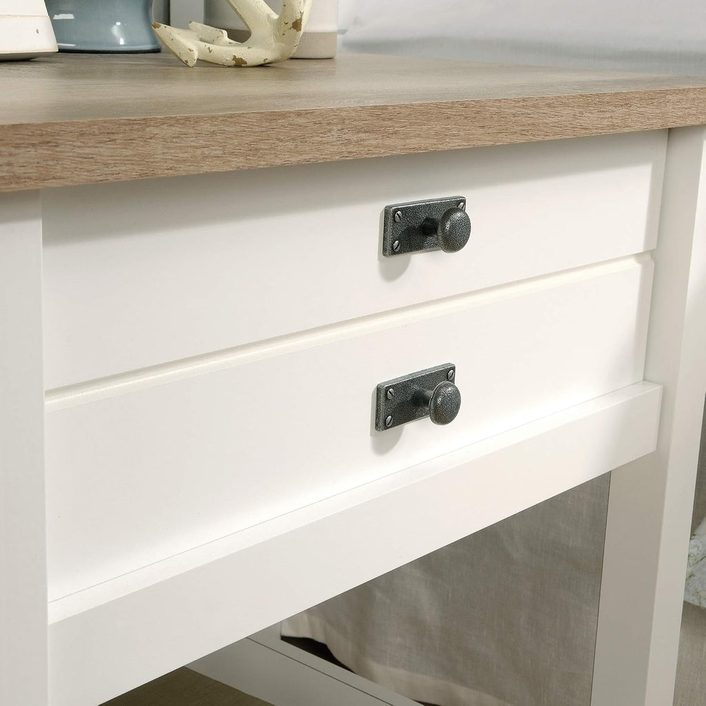 Sauder Cottage Road Nightstand, Farmhouse Style, Soft White with Oak Top