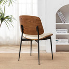 LUNLING Dining Room Chairs Mid Century Modern Retro Beige Faux Leather Chair with Walnut Bentwood Upholstered Seat Metal Legs Kitchen Chairs Adjustable Foot for Kitchen Dining Room,1PCS