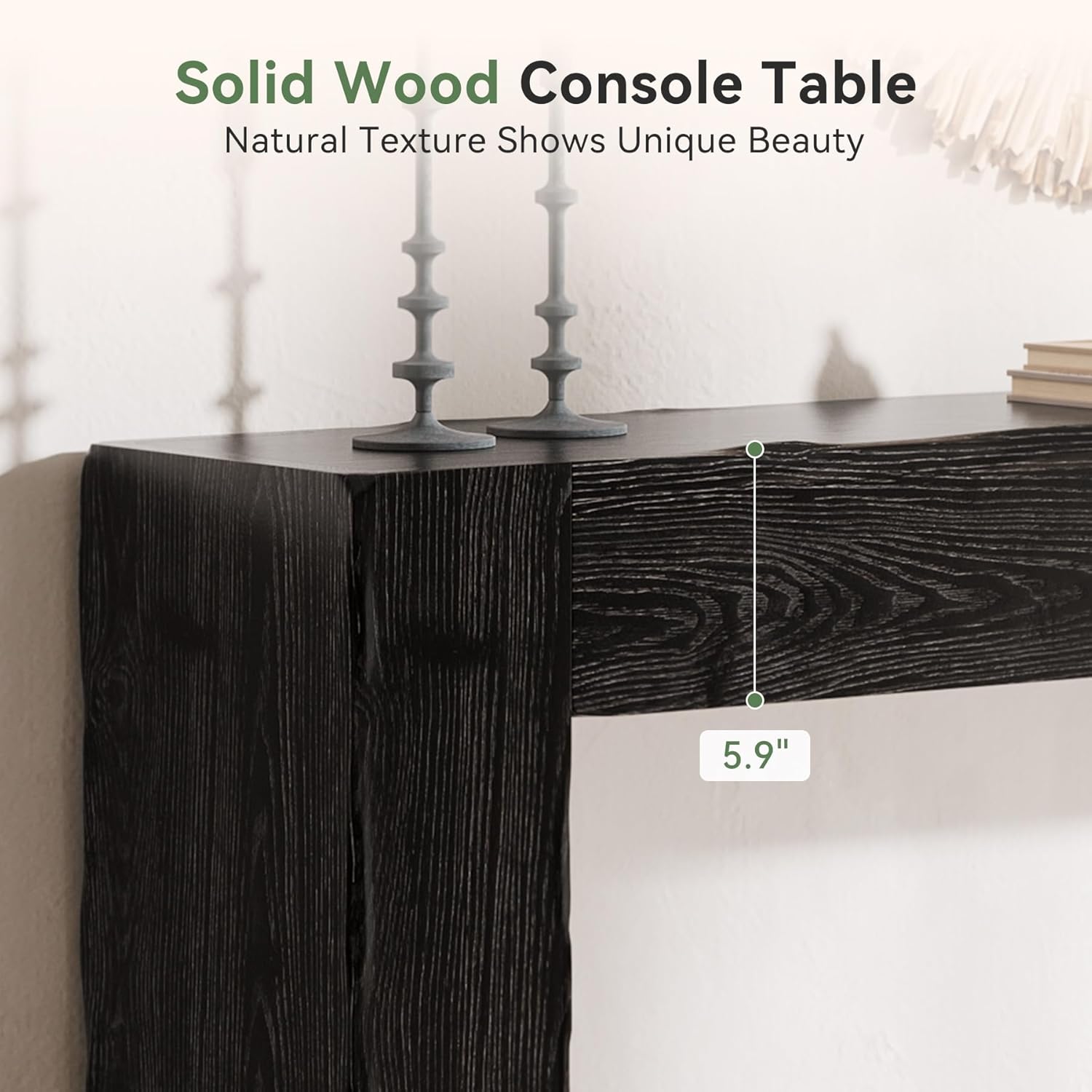 Solid Wood Console Table, 63-Inch Farmhouse Sofa Table Behind Couch for Entryway, Living Room, Foyer, Easy Assembly (Black)