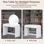 39" Vanity with Round Lighted Mirror & Touch Screen, Led Smart Mirror with 3 Color Lighting, Vintage Makeup Vanity with Drawer & Removable Top Dual-Purpose Desk for Bedroom, White