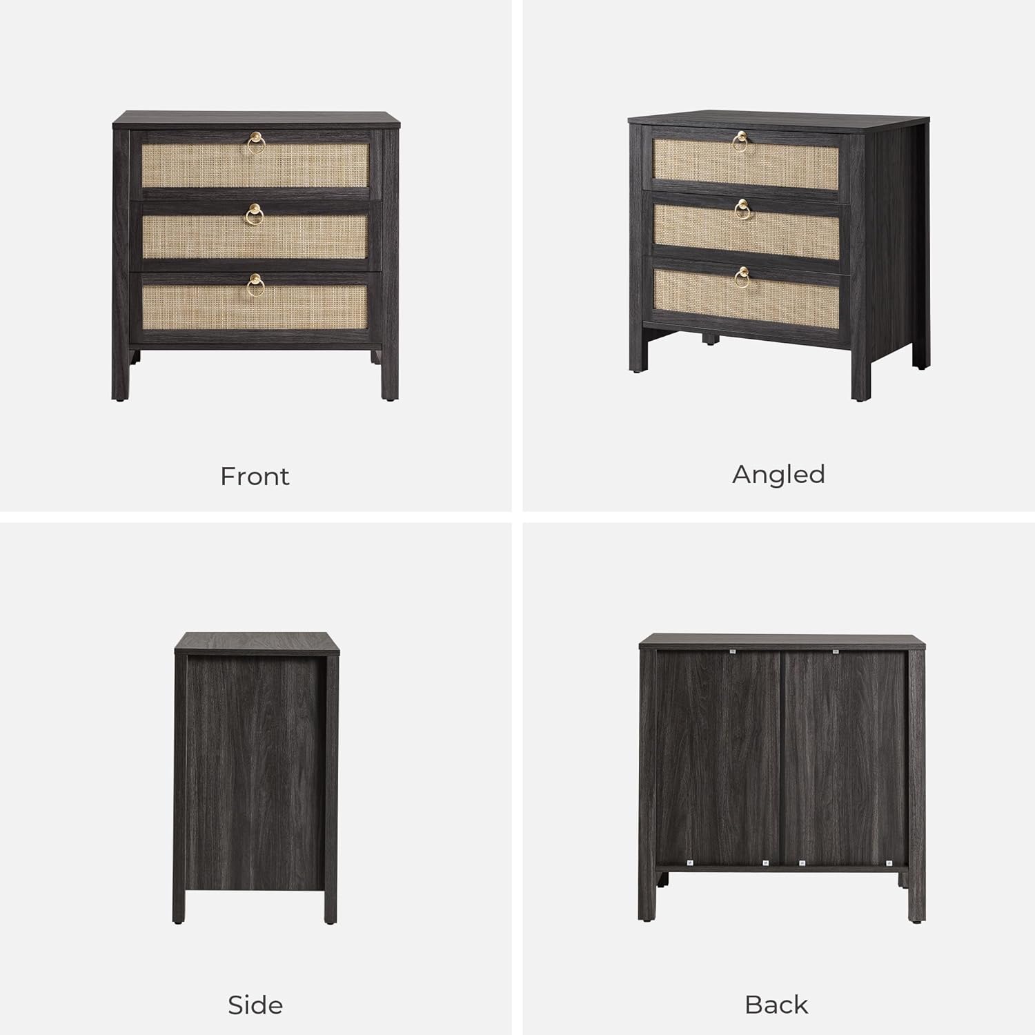 SICOTAS Rattan Nightstand Set of 2 with Drawers, Boho Large Bedside Tables | Wide Night Stand Set of 2 with 3 Drawers, Bedside Tables for Bedroom, Guest Room, Apartment, and Dorm Room, Bedroom Storage