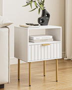 Night Stand,Modern Bedside Table with Drawer and Shelf,White Night Stand with Gold Frame,Small Side Table for Bedroom,Living Room