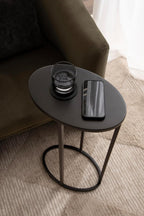 Kate and Laurel Natalli Modern Glam Metal Oval C-Table, 14 x 9 x 28, Black, Transitional Elegant Round C-Shaped Side Table for Use as Bedroom or Living Room Decor