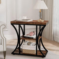 3 Tier End Table with Storage, Narrow End Table for Living Room and Bedroom, Small Space Wood and Metal Side Table, Rustic Brown